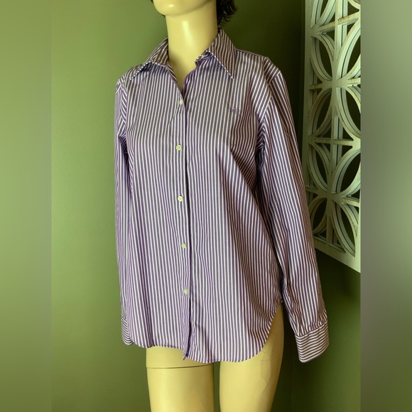Lauren Ralph Lauren non iron button down shirt size PS purple white pinstripes - Picture 1 of 9
